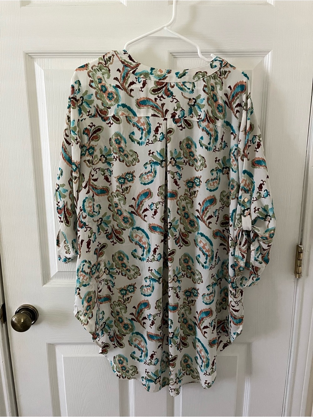 Cato Cream Paisley Blouse with Teal & Brown Accents - Picture 2 of 8